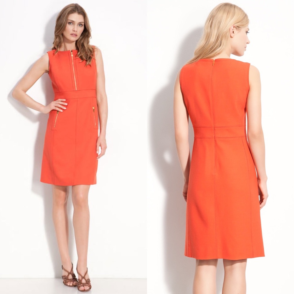 Tory Burch Sleeveless Orange Zip-Front Midi Dress